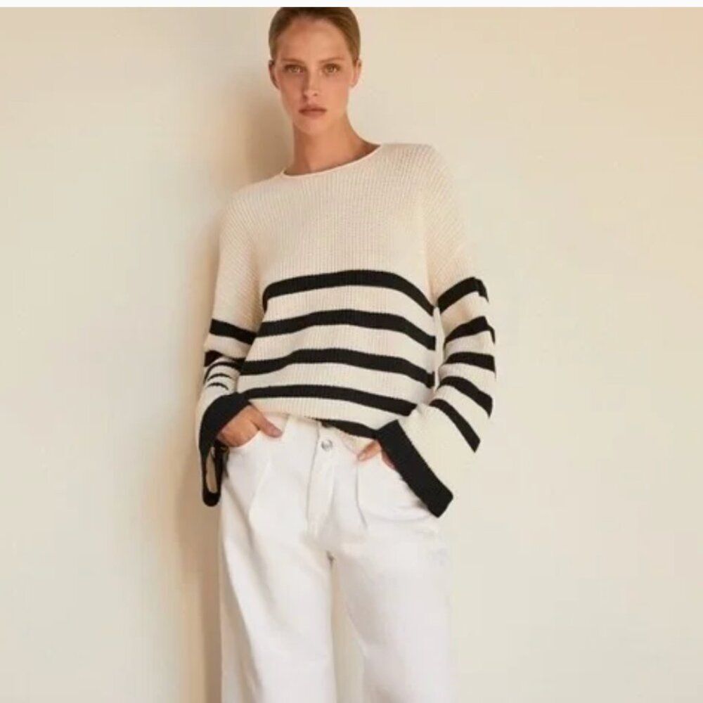 Frame Mariner Striped Sweater Navy White Cotton Oversized XS